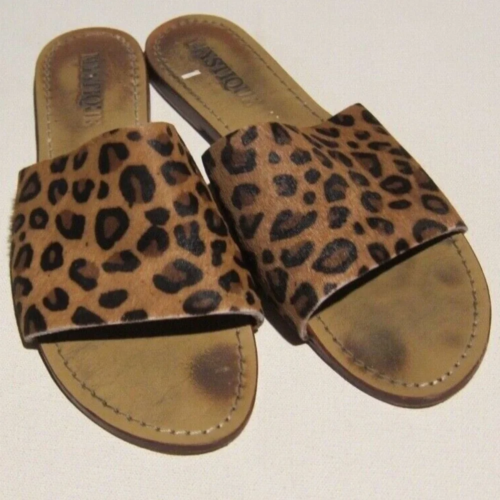 $166 Anthropologie Mystique Sandals Slides in Leopard Pony Hair sz 9